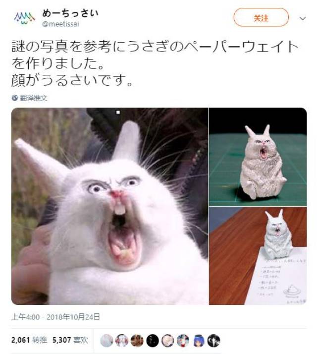 由于一次无意间的抓拍,这只兔子鬼畜的表情包立刻风靡网络.