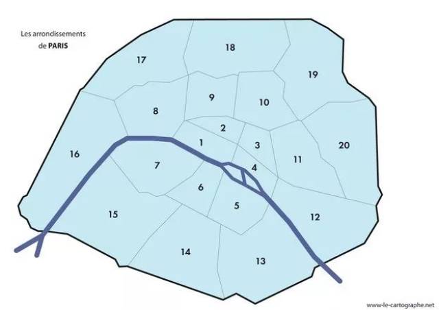 巴黎20个区行政地图