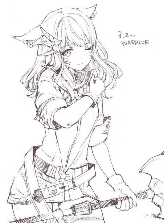 猫女动漫人物线稿