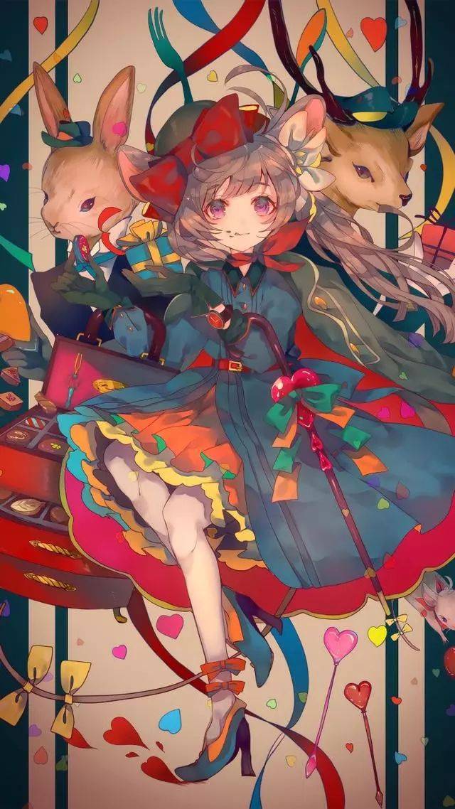 二次元动漫少女插画壁纸,精美华丽手机背景图,日系卡通美丽壁纸