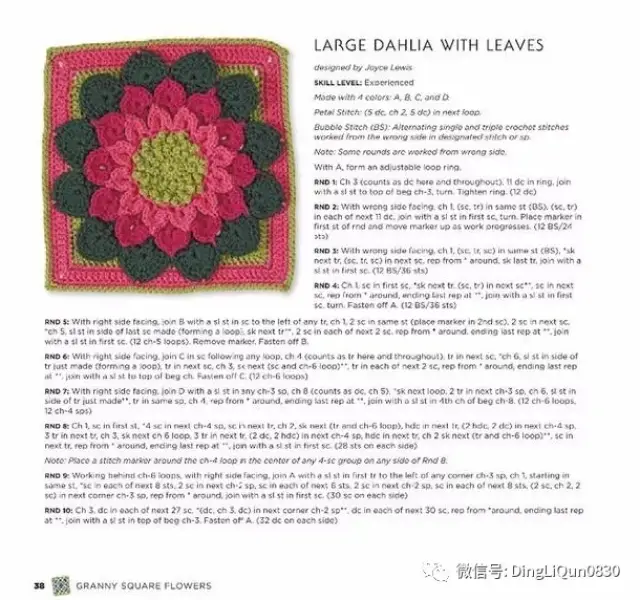 【钩编图解】50种花朵祖母方格 15件作品(英文)