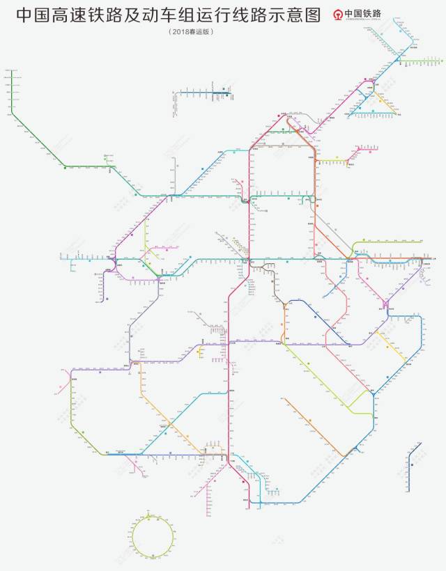 中国高速铁路及动车组运行线路示意图(2018 春运版)