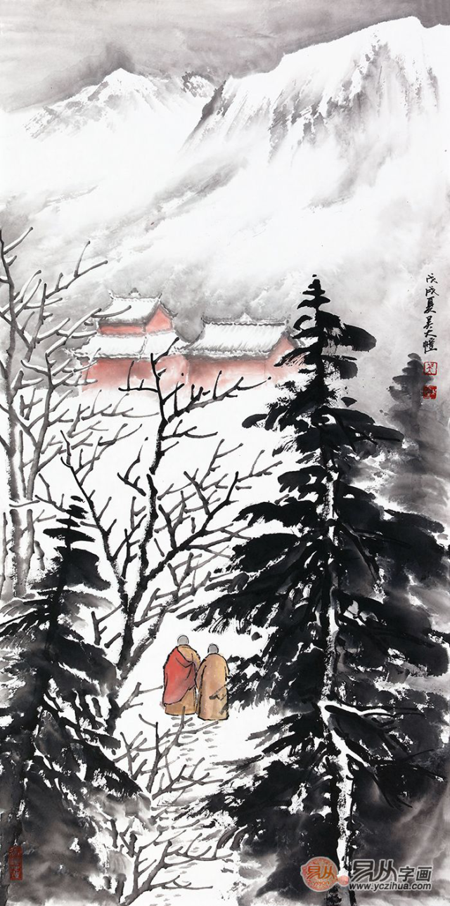 竖幅挂画 吴大恺新品力作雪景山水画《雪禅图》 作品来源:易从网