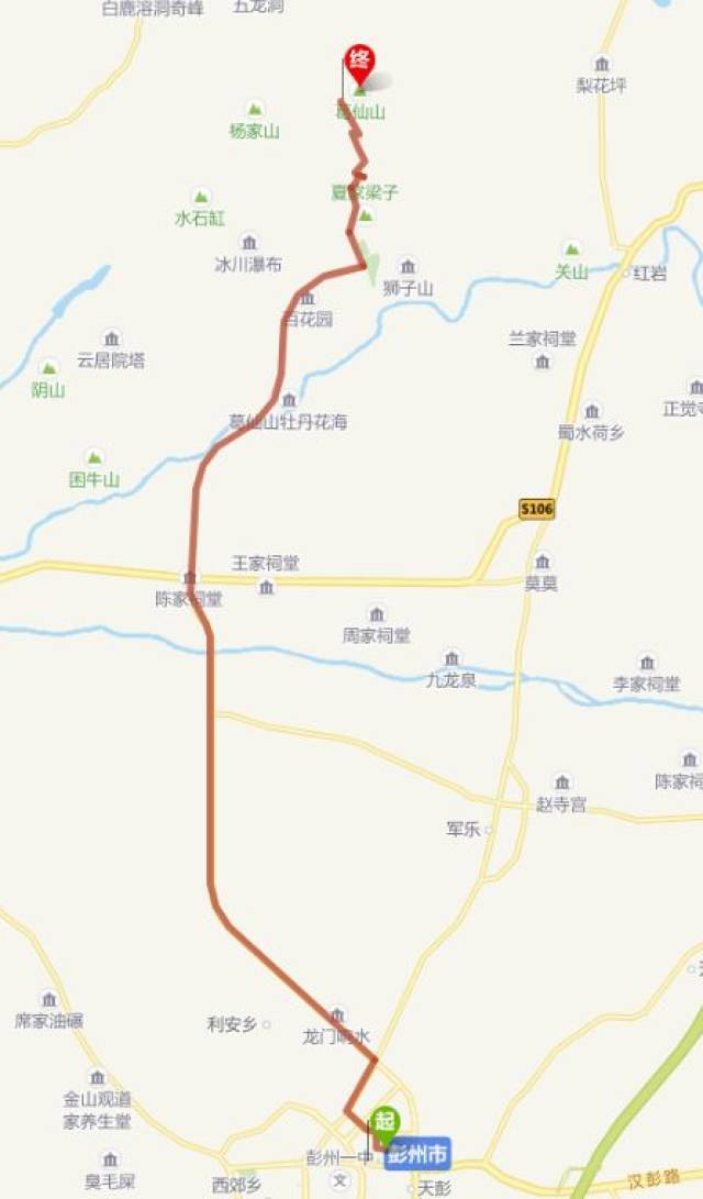 出行路线:彭州—湔江路—万白路—葛仙山 丹景山