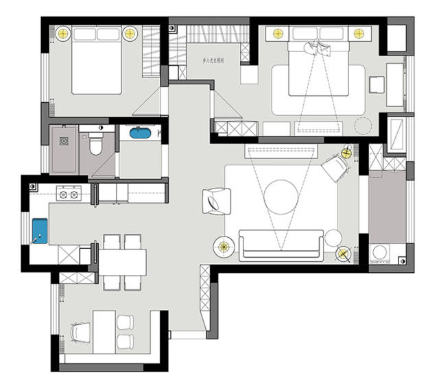 龙之梦120平三室两厅户型装修家具设计平面图——郑州美巢装饰