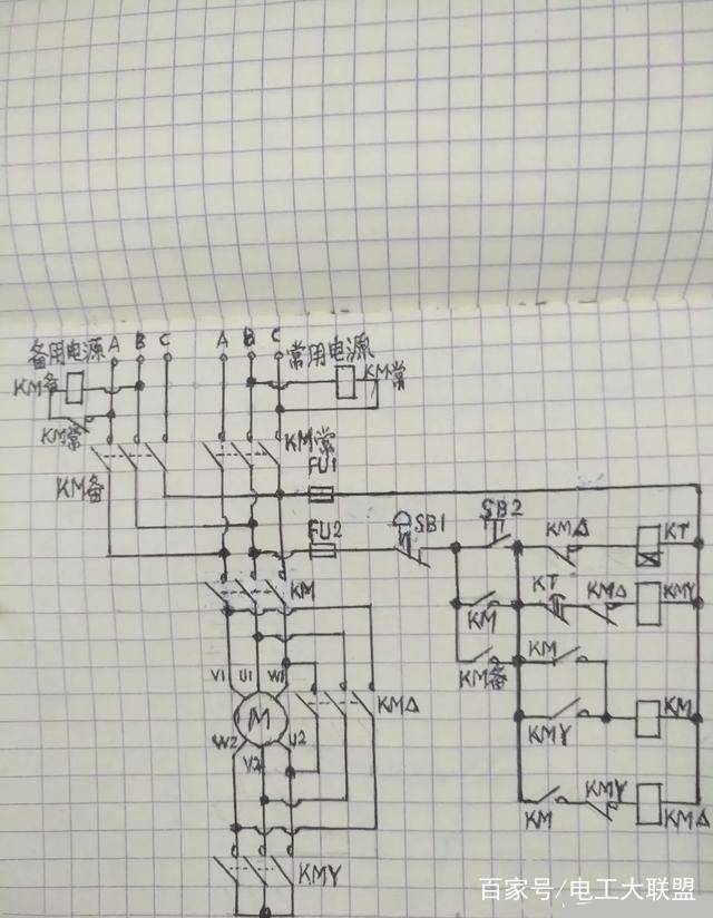 电工技术:两组三相380v电源不间断给星三角启动的消防水泵工作