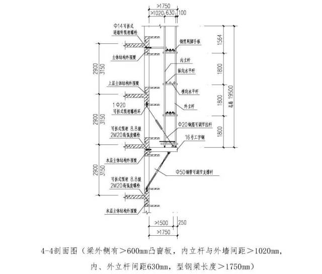 63米长( 1.75米时),采用"上拉式悬挑承力架".