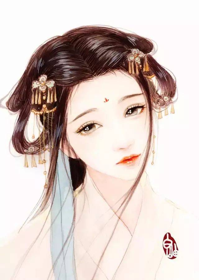 27张古风水彩美人图,巧笑倩兮,美目盼兮丨手绘水彩人插画临摹