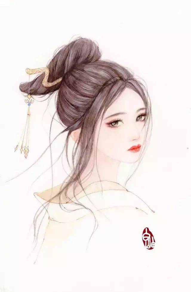 27张古风水彩美人图,巧笑倩兮,美目盼兮丨手绘水彩人插画临摹