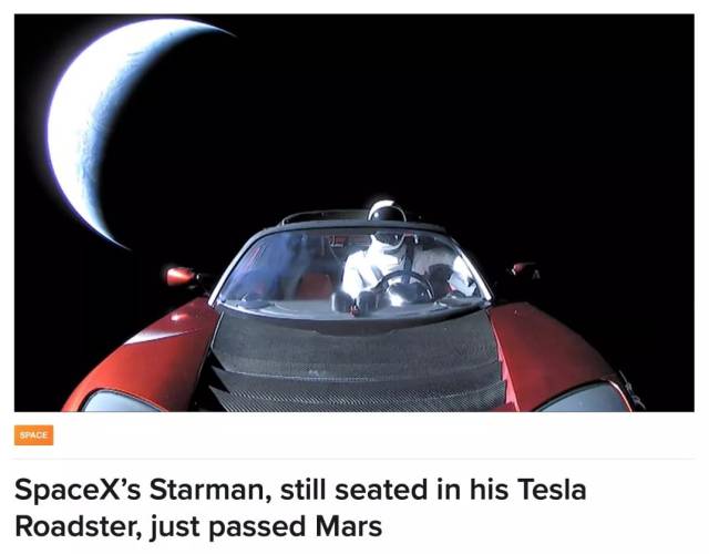 spacex"s starman, still seated in his tesla roadster, just