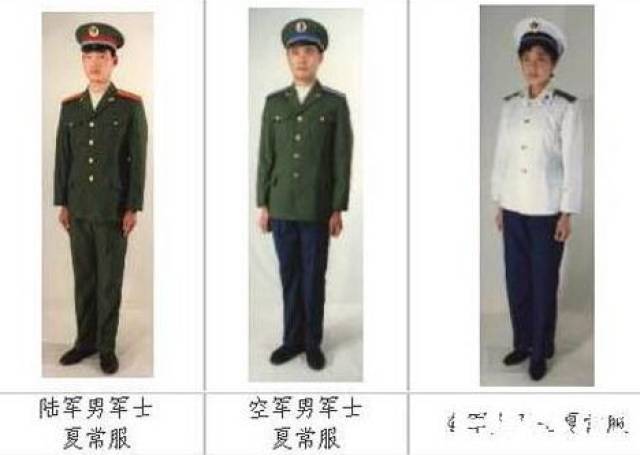 (1)夏常服 夏常服样式同军官常服.用料为涤棉平布.
