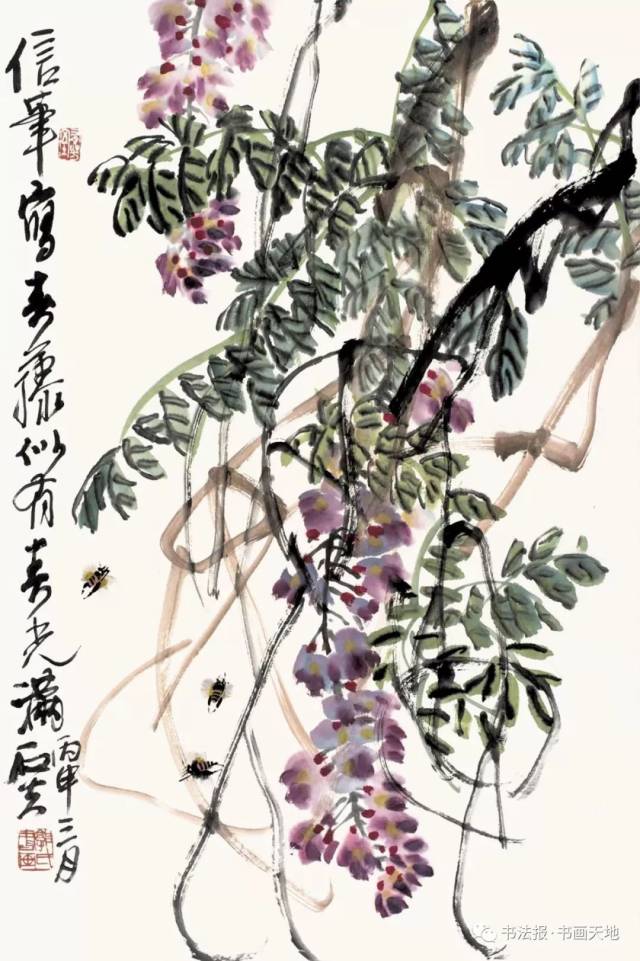 郭石夫先生的写意题材偏重于梅兰竹菊,对荷花,紫藤的笔墨塑造也尤为
