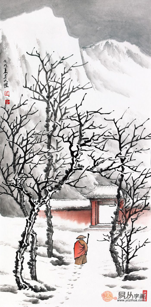 自然水墨,气定神清,当代画家吴大恺的雪景山水画欣赏
