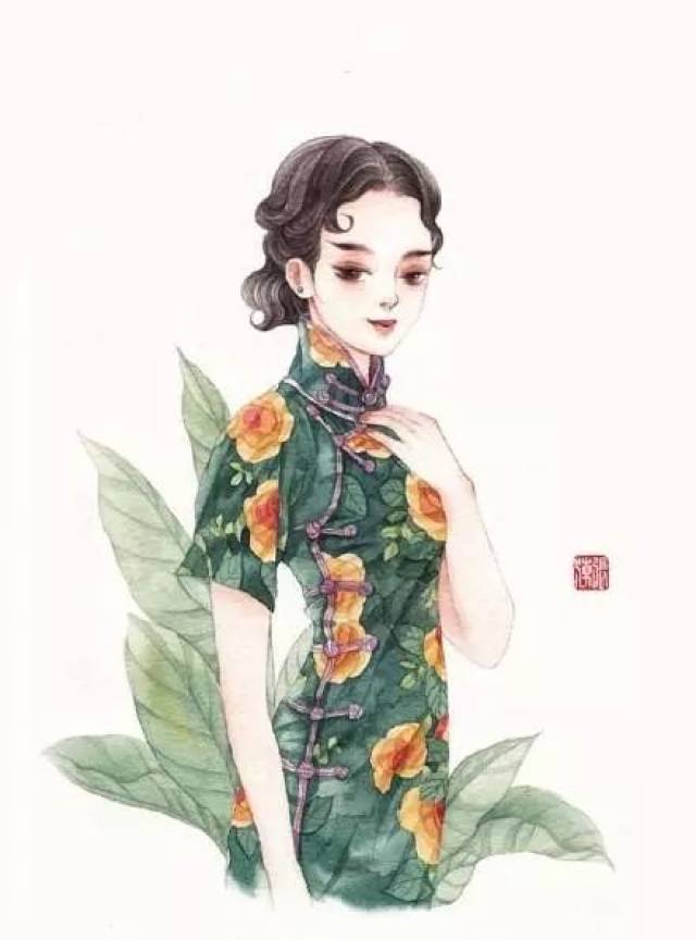 清新水彩旗袍女子插画,唯美的古风插画图集