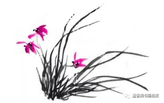 步骤六:进一步画叶子,并画出兰花的花瓣. 梅花的画法