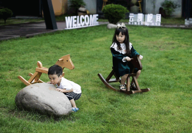 宽敞的院子里,修竹,野樱和松树遍植其中,松软的绿色草坪随时可以化身