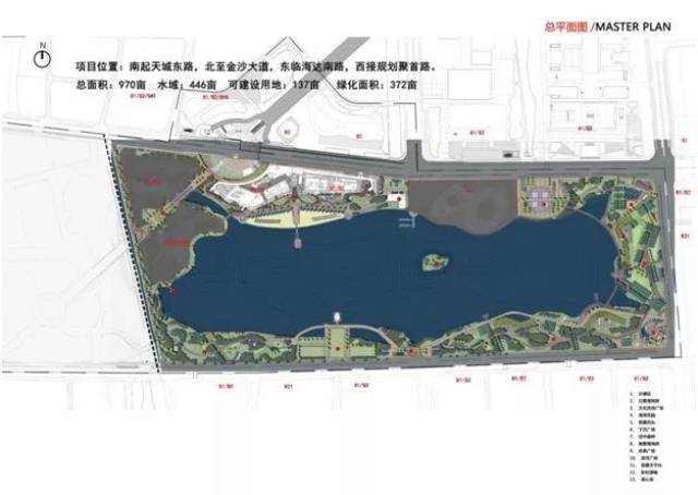 建筑沿湖透视图 金沙湖公园景观工程