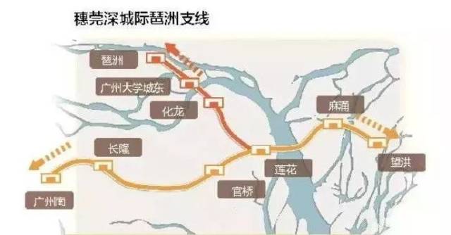 显示,珠三角城际轨道交通琶洲支线位于广州市东南部,线路自广佛环线东