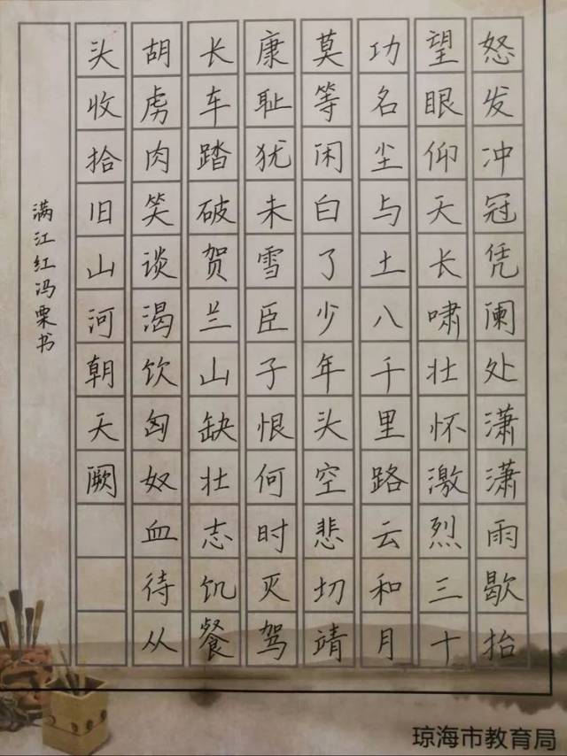 琼海首届高中学生硬笔书法赛获奖名单与优秀作品展