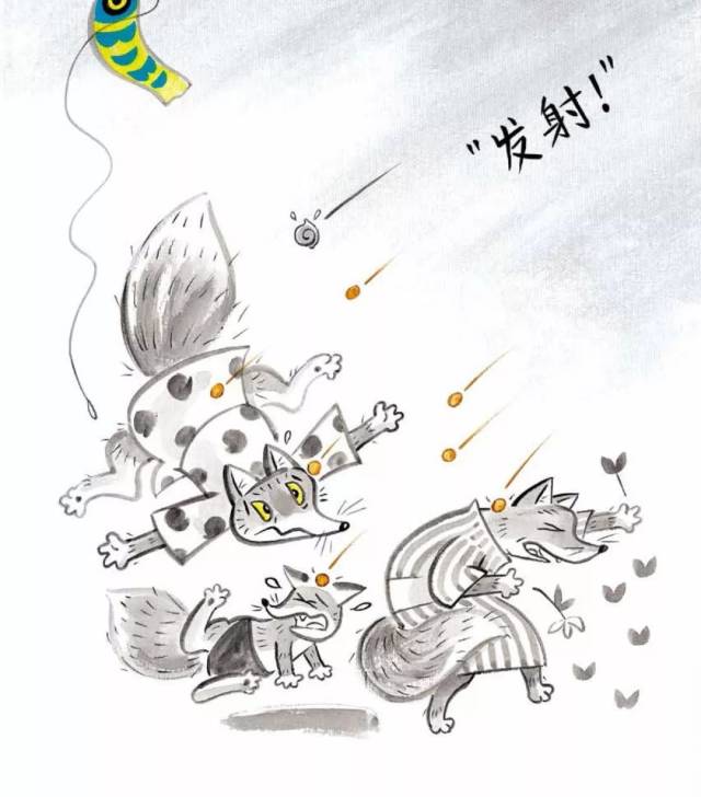 只见空中飞来无数颗土豆,"噼里啪啦"砸在狐狸爸爸,狐狸妈妈和狐狸宝宝