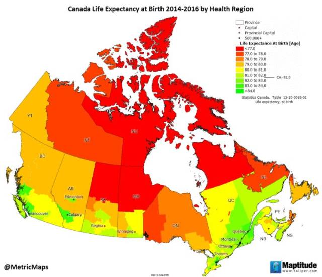 处于同一个加拿大,到底哪个省份的人更长寿些呢?