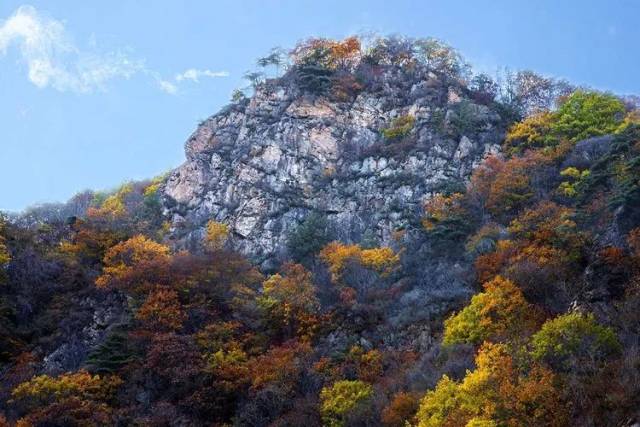 登关门山麓,晚秋乍寒.天高云去,风吹花残.惟见枫叶,艳满群峦.