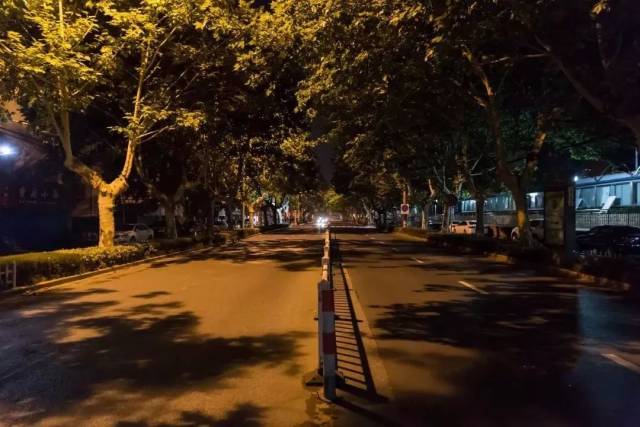 凌晨3:30的马路 红绿灯在黑暗的夜晚显得格外亮 空荡荡的马路上几乎