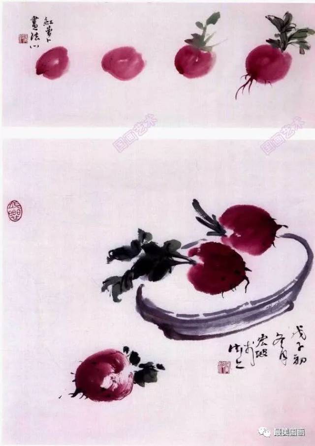 各种萝卜写意画法创作示范萝卜的写意画法教程