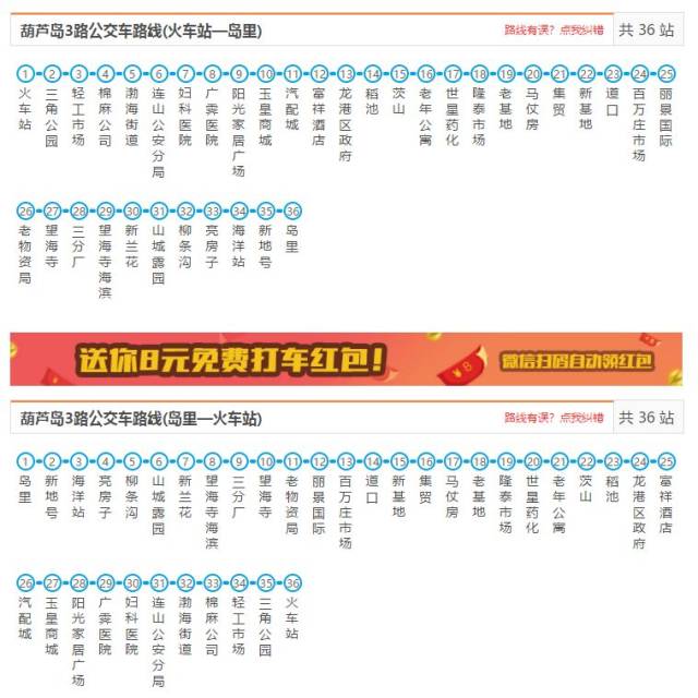 具体葫芦岛公交运行线路及首末班时刻表如下