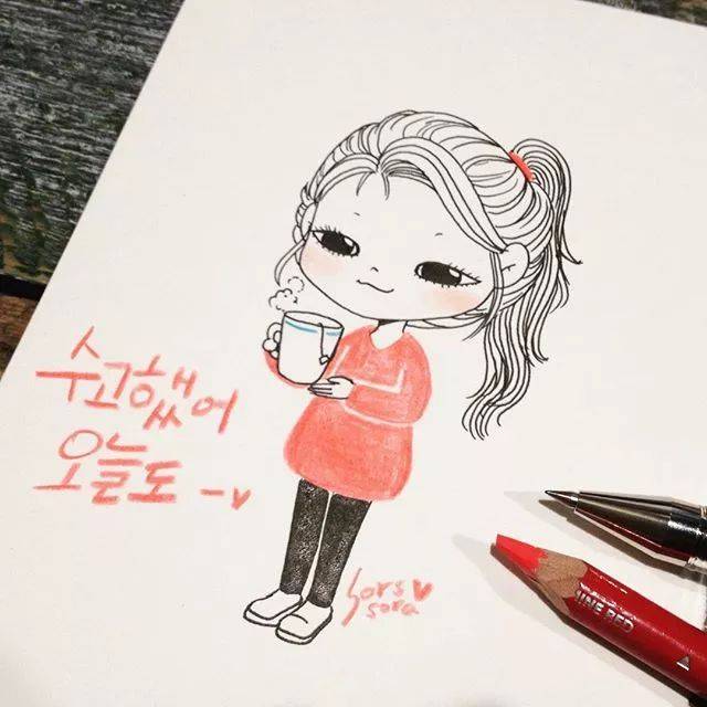 100张人物彩铅简笔画,超萌小清新,小伙伴们收图吧