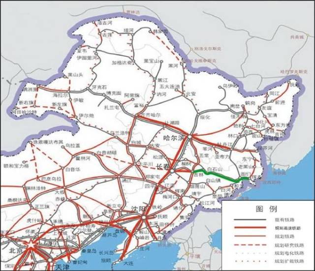 哈牡高铁与现有的哈齐高铁,哈佳铁路,牡绥铁路以及在建的牡佳高铁相连