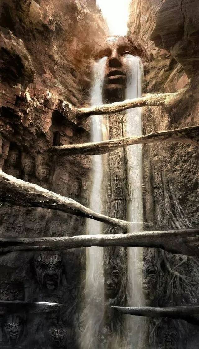 奔流的瀑布化为佛祖的滚滚热泪