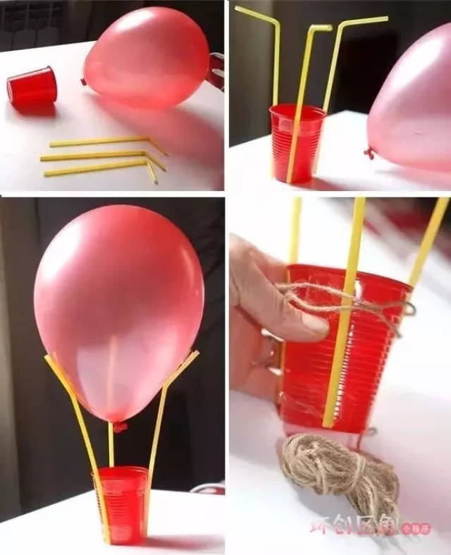 准备材料 :吸管,塑料杯,气球,胶带,绳子. 做 法 :1 .