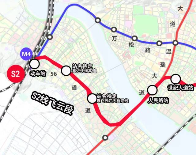 市域铁路s2线起于乐清,由北设终点站在瑞安,在瑞安境内规划长度