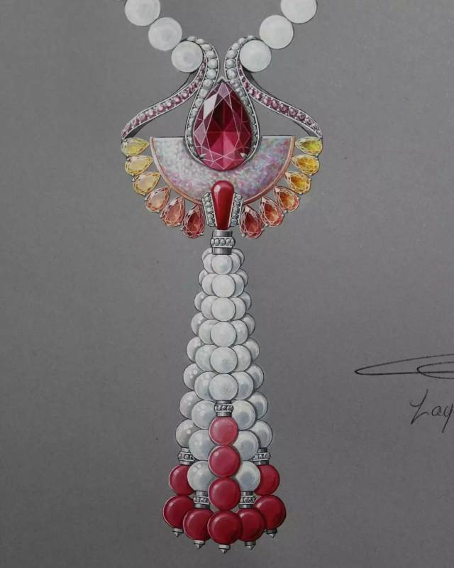 美翻了的珠宝手绘效果图送给热爱珠宝设计的你