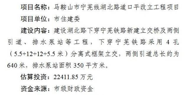 关于马鞍山市宁芜线湖北路道口 平改立工程项目建议书的批复