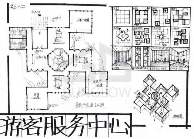 小快题模考评图05 |东南18初试游客服务中心设计