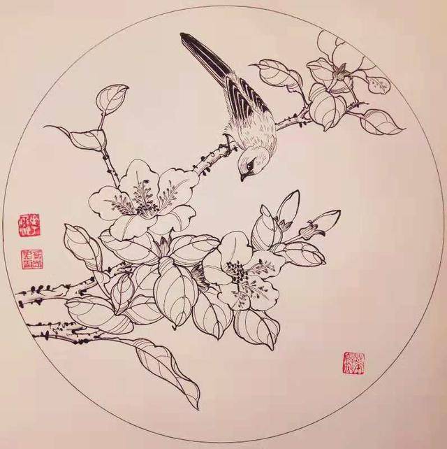 20,叶志军的钢笔画第七百六十三幅——山茶花(中性笔白描花鸟习作)