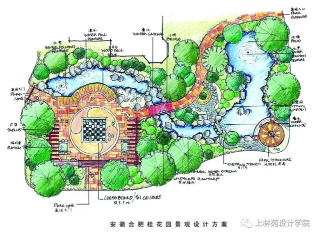 建议可以参考中国古典园林的做法: 1,用堤,岛,桥,水生植物增加层次