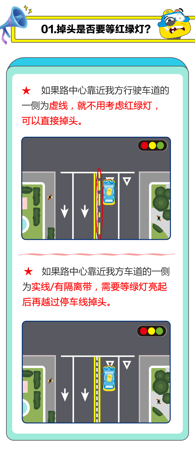 尤其是在掉头这一部分 比如到底要不要等红绿灯 虚线实线是什么作用