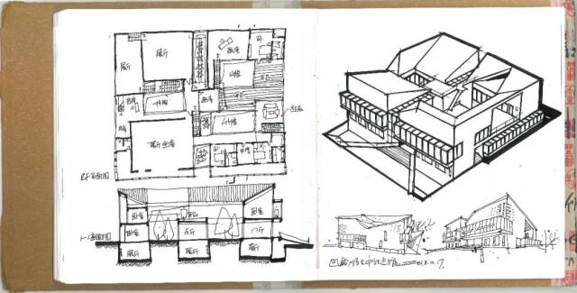 学建筑的他迷上了画画,从写生到涂鸦,再到案例抄绘,画到本子都快散架