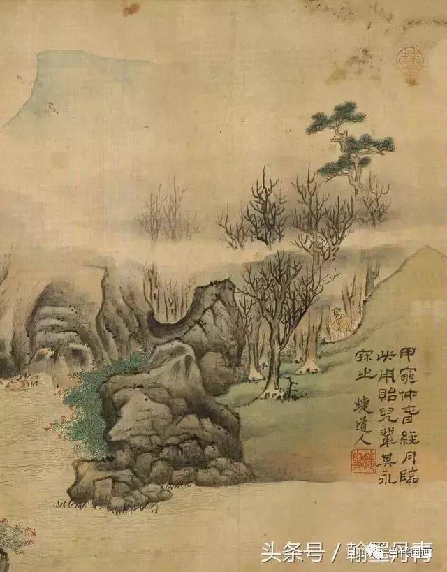 蓝瑛《临宋人青绿山水》卷高清详解,照着画,青绿山水不再难!