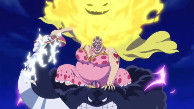 海贼王:四皇大妈最强形态,头发燃烧火焰,拿着大刀,脚踏雷云!