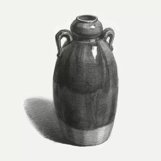 不上釉的陶罐 在素描静物写生中往往以主体物的形式出现 罐口,高光