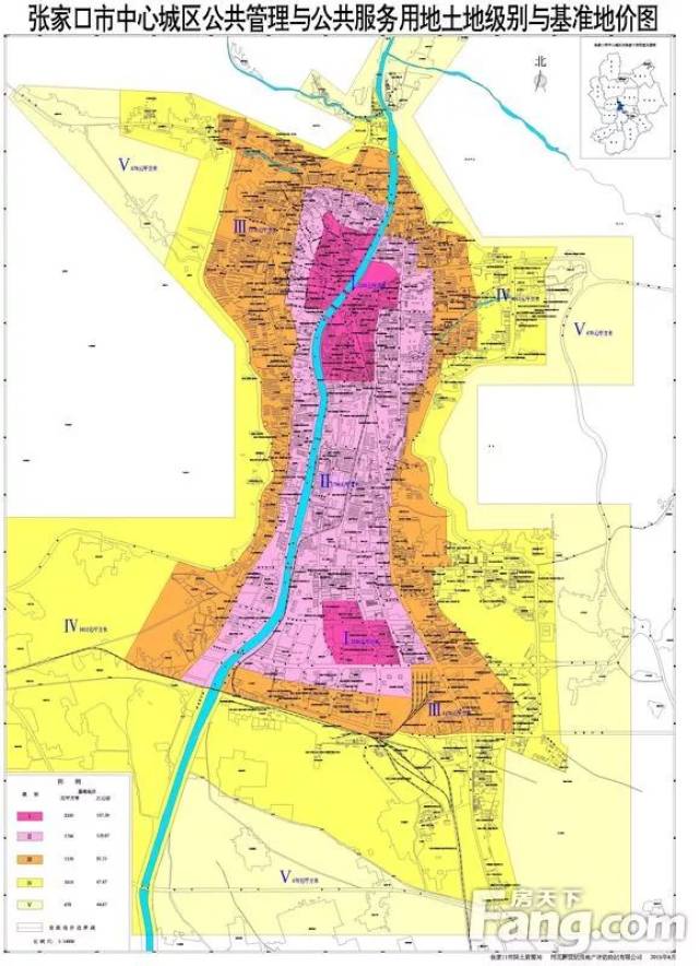 附张家口市中心城区公共管理与公共服务用地土地级别与基准地价图