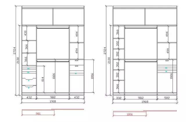 收藏本文,这里涵盖了各个常用尺寸的衣柜设计参考图纸(附带对应的移门