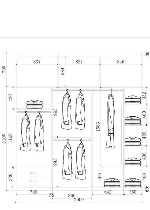 3m~2.7m之间的衣柜内部结构设计,希望能给大家做个参考. 1.