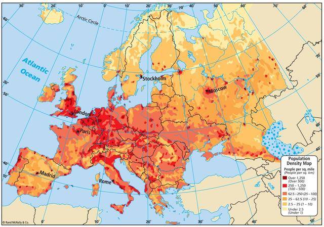 欧洲人口密度分布图