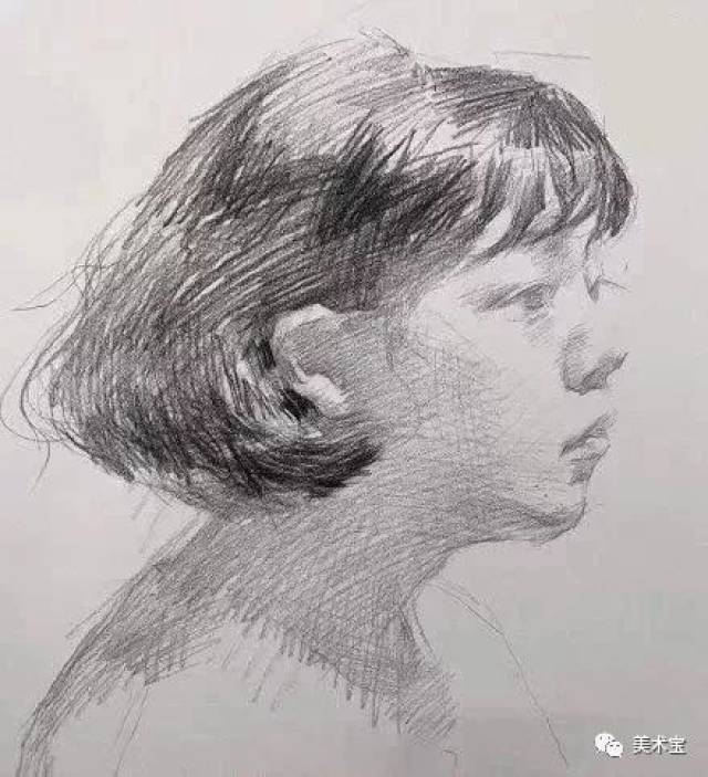 素描教程|1/2侧面女青年头像写生