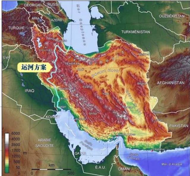 (伊朗地形图) 里海黑海运河及里海波斯湾运河若能修建成功,将拉动